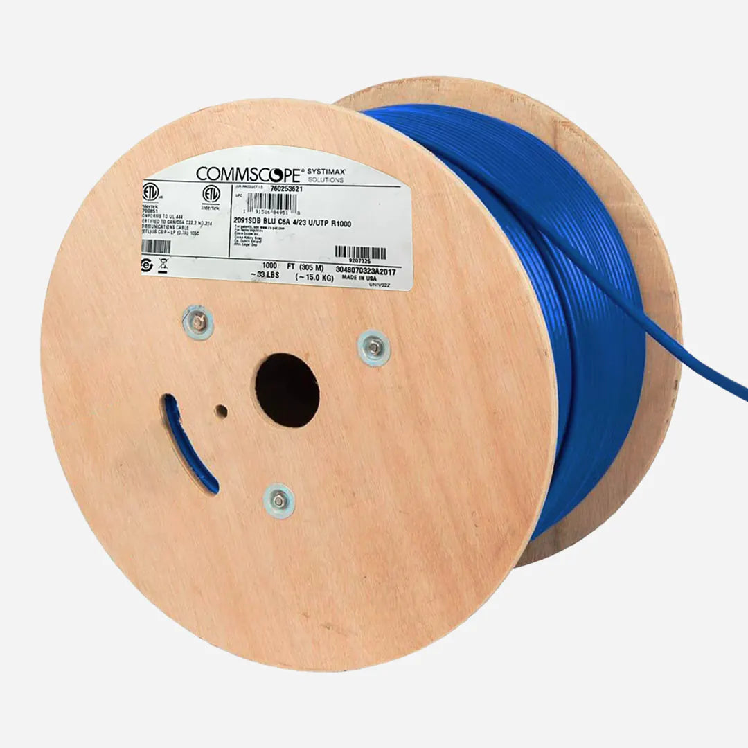 CommScope 2091SDB Cat6A Plenum Solid Copper UTP 23AWG 1000ft Blue Ethernet Cable