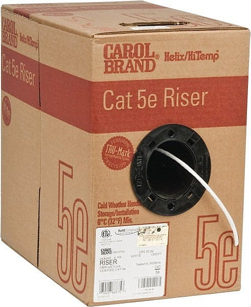 Carol CR5.30.02 Cat5e Riser Solid Copper 24AWG 1000ft White General Cable UL Listed TAA Compliant